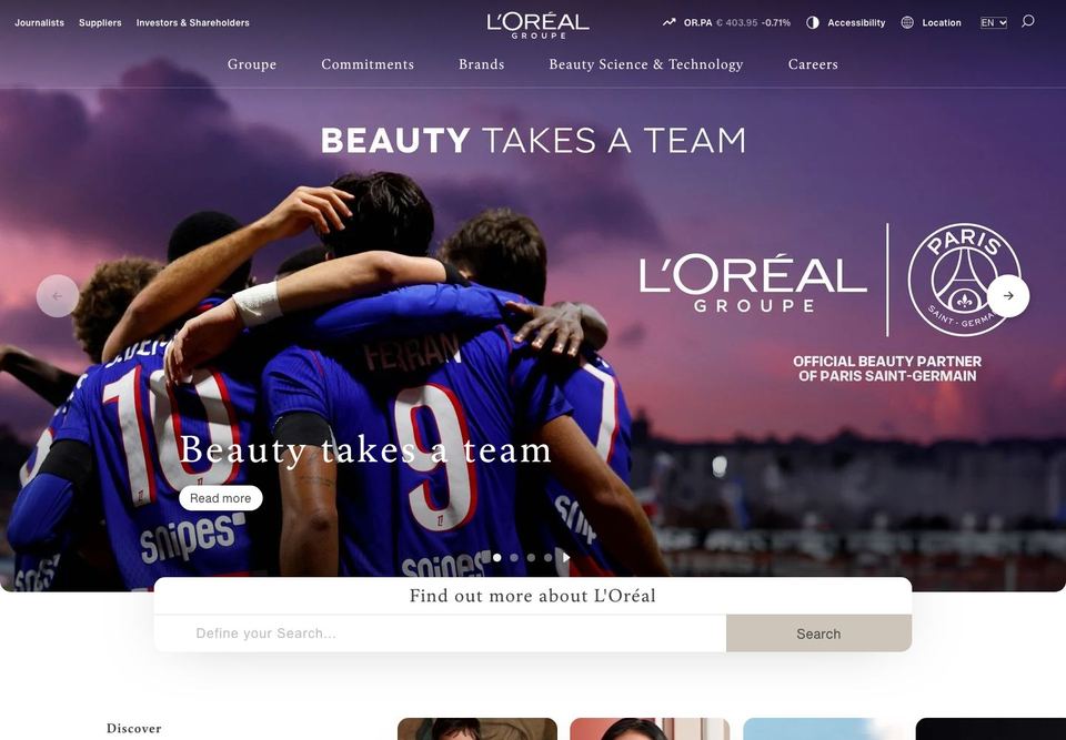 L’Oréal Groupe homepage